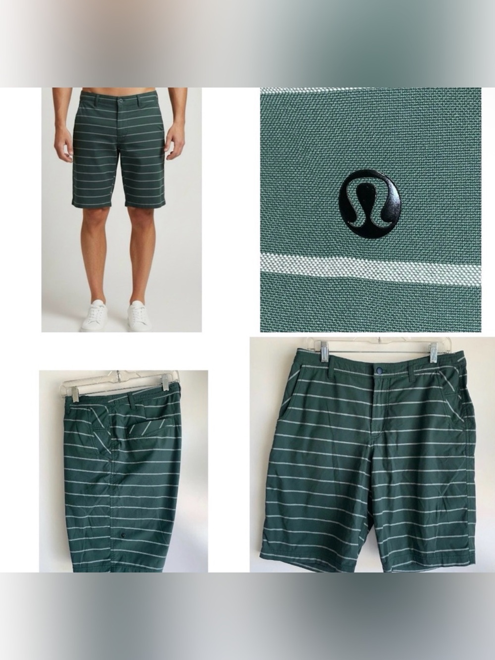 Lululemon Athletica Kahuna Shorts Green White Stripe Size 34